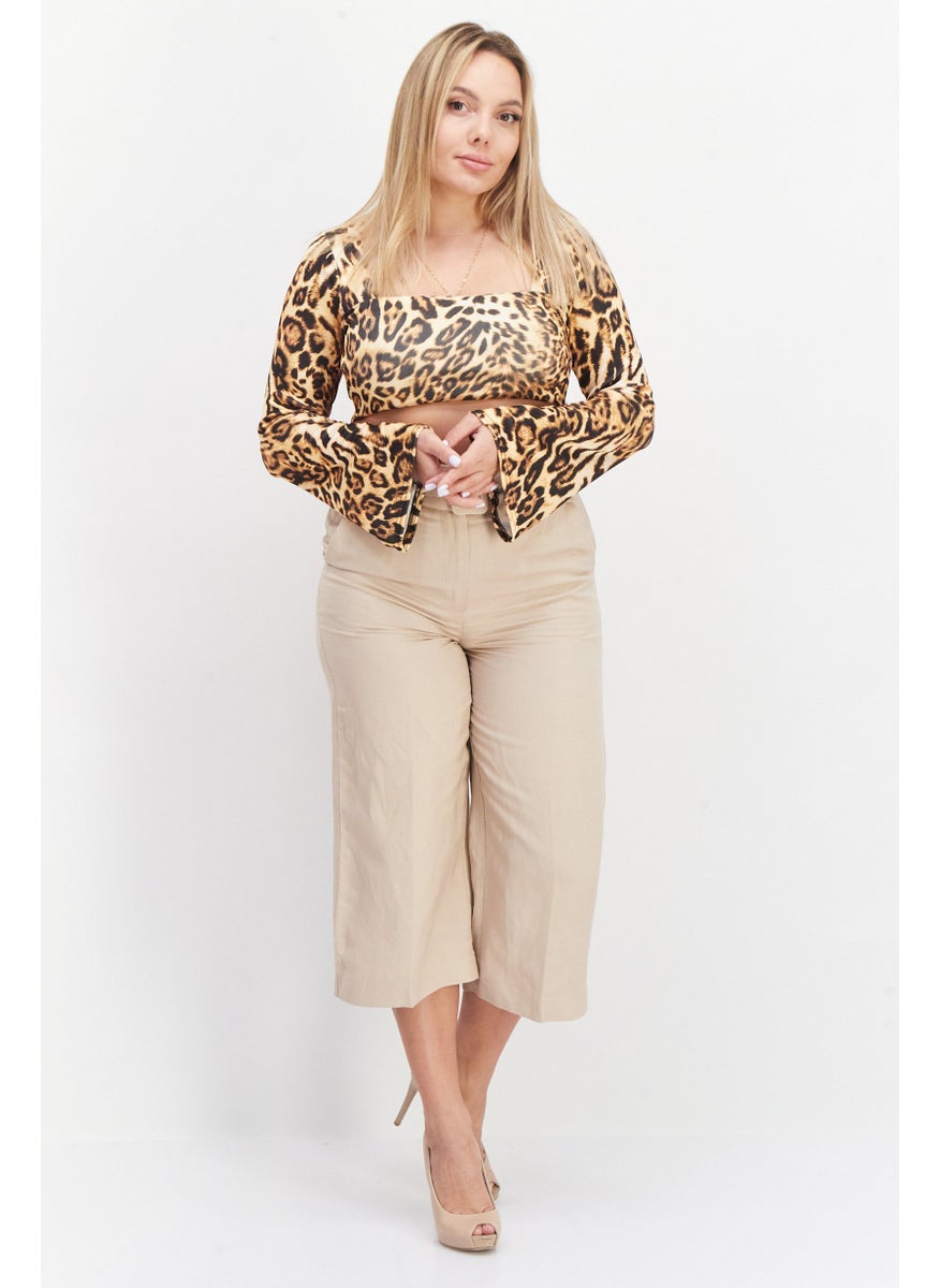 boohoo - Women Square Neck Long Sleeves Animal Print Top, Brown - Image 1