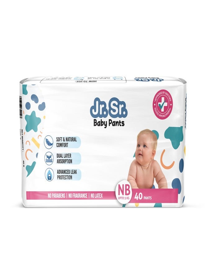 Jr. Sr. Baby Diaper Pants | Newborn/Extra Small (NB/XS) Size (0-5 kg), 40 Count | Pack of 1 | Upto 12 hr Absorption with Advanced Leak Protection | Safe For Babies Skin | Soft, Secure & Comfy - Image 1
