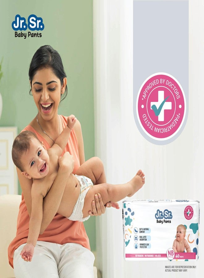Jr. Sr. Baby Diaper Pants | Newborn/Extra Small (NB/XS) Size (0-5 kg), 40 Count | Pack of 1 | Upto 12 hr Absorption with Advanced Leak Protection | Safe For Babies Skin | Soft, Secure & Comfy - Image 2
