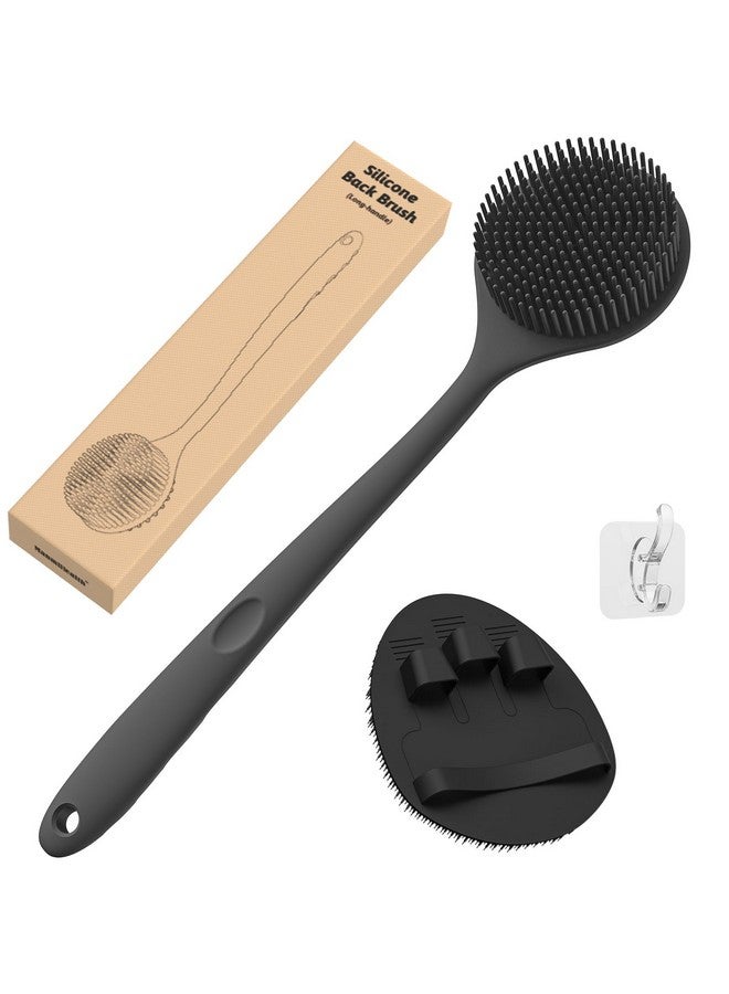Manmihealth Silicone Back Scrubber(Thin Bristles) & Soft Bath Glove Set, Super-Cleaning Body Scrubber & Super-Lathering Shower Brush Combination, With A Free Hook. (Black) - Image 1