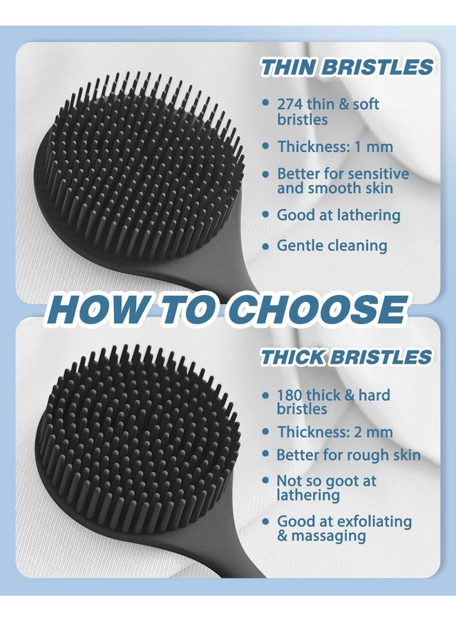Manmihealth Silicone Back Scrubber(Thin Bristles) & Soft Bath Glove Set, Super-Cleaning Body Scrubber & Super-Lathering Shower Brush Combination, With A Free Hook. (Black) - Image 4