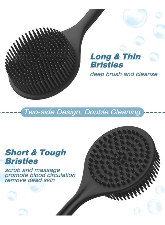 Manmihealth Silicone Back Scrubber(Thin Bristles) & Soft Bath Glove Set, Super-Cleaning Body Scrubber & Super-Lathering Shower Brush Combination, With A Free Hook. (Black) - Image 3