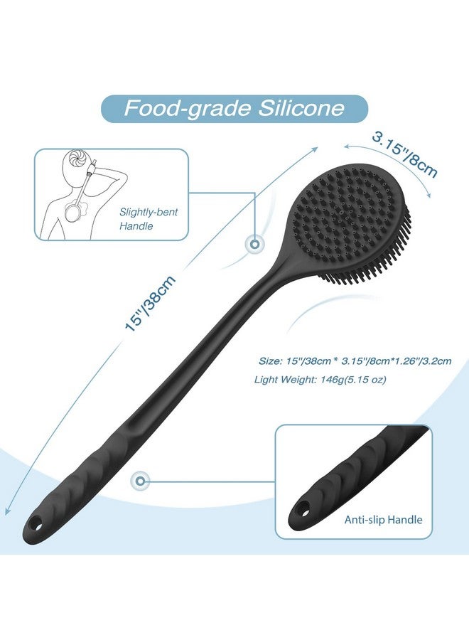 Manmihealth Silicone Back Scrubber(Thin Bristles) & Soft Bath Glove Set, Super-Cleaning Body Scrubber & Super-Lathering Shower Brush Combination, With A Free Hook. (Black) - Image 2