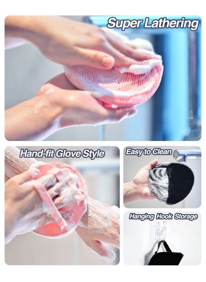Manmihealth Silicone Back Scrubber(Thin Bristles) & Soft Bath Glove Set, Super-Cleaning Body Scrubber & Super-Lathering Shower Brush Combination, With A Free Hook. (Black) - Image 5