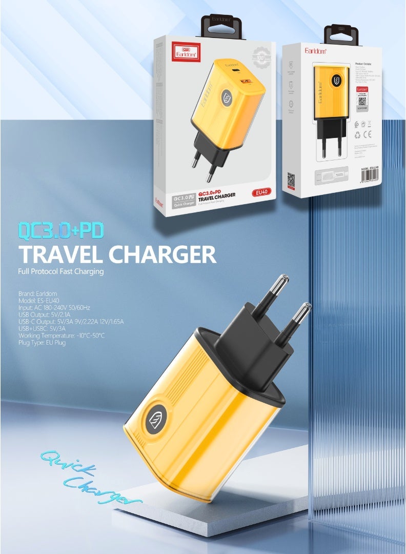 Earldom 20W 2pin Fast Charger – QC3.0 + PD Dual Port | 6 Month Warranty | Type-C to iPhone Lightning Cable | EU Plug - Image 5