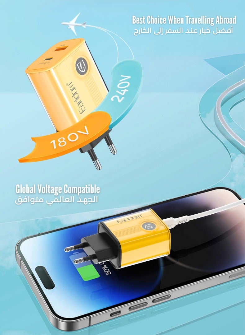 Earldom 20W 2pin Fast Charger – QC3.0 + PD Dual Port | 6 Month Warranty | Type-C to iPhone Lightning Cable | EU Plug - Image 2