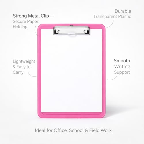 KWIZEAN Pink Clipboard with Storage Compartment | Durable Plastic Clipboard Box with Paper Holder, Pen Slot & Secure Clip | Lightweight Writing Pad for Office, School & Field Use - 1Pc - Image 5
