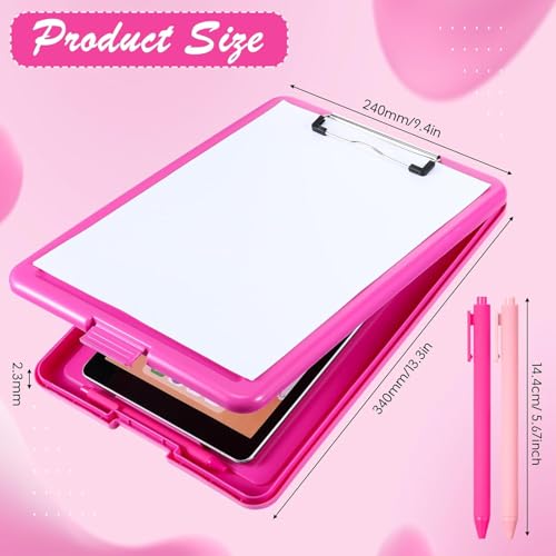 KWIZEAN Pink Clipboard with Storage Compartment | Durable Plastic Clipboard Box with Paper Holder, Pen Slot & Secure Clip | Lightweight Writing Pad for Office, School & Field Use - 1Pc - Image 2
