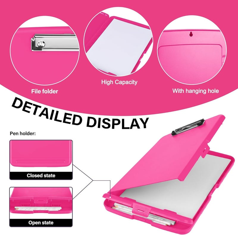 KWIZEAN Pink Clipboard with Storage Compartment | Durable Plastic Clipboard Box with Paper Holder, Pen Slot & Secure Clip | Lightweight Writing Pad for Office, School & Field Use - 1Pc - Image 4