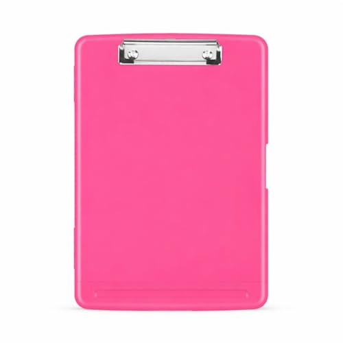 KWIZEAN Pink Clipboard with Storage Compartment | Durable Plastic Clipboard Box with Paper Holder, Pen Slot & Secure Clip | Lightweight Writing Pad for Office, School & Field Use - 1Pc - Image 1