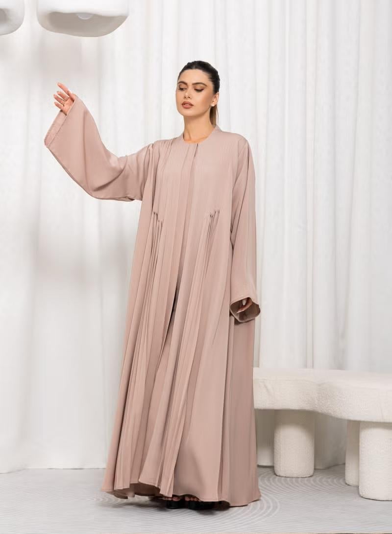 Nikias Dusty Pink Nida Pleated Abaya - Image 1