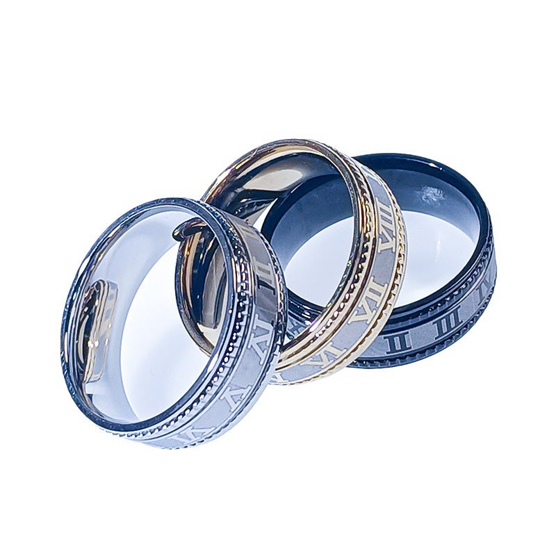 خاتم موضة الرجال من الفولاذ المقاوم للصدأ برقم روماني 8MM مزخرف باللون الأسود - Image 5