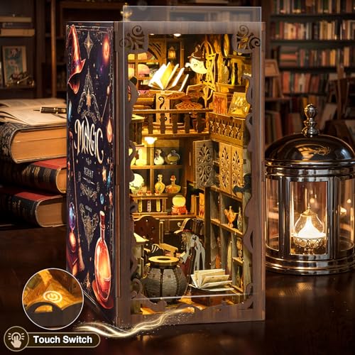 HAIMST Book Nook Kit DIY Miniature House Kit with Dust Cover LED Light 3D Wooden Puzzle Bookends Crafts Bookshelf Decoration Gift for Adults and Teens Magic Night - Image 5
