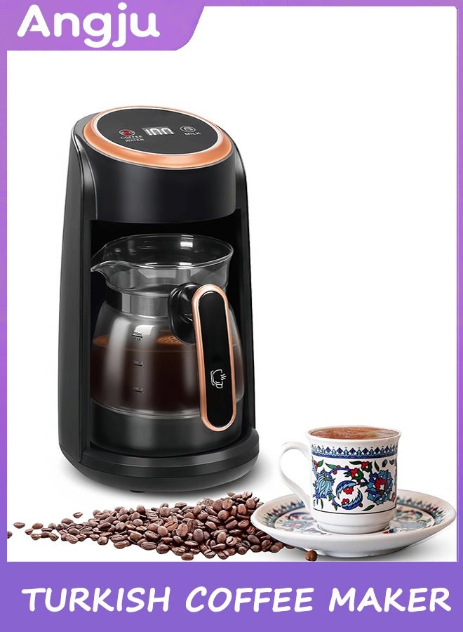 Angju Turkish Coffee Maker, Portable Electric Glass Turkish Coffee Pot with Display Screen, Turkish Coffee Machine & Hot Drinks & Heating Milk, Automatic Coffee Pot Office and Travel - Image 1