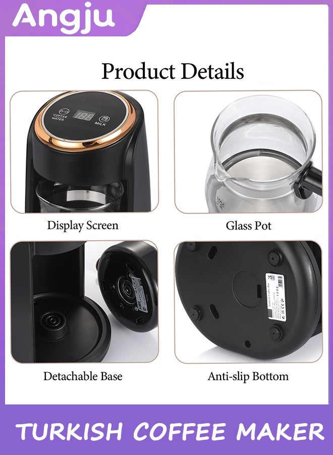 Angju Turkish Coffee Maker, Portable Electric Glass Turkish Coffee Pot with Display Screen, Turkish Coffee Machine & Hot Drinks & Heating Milk, Automatic Coffee Pot Office and Travel - Image 2