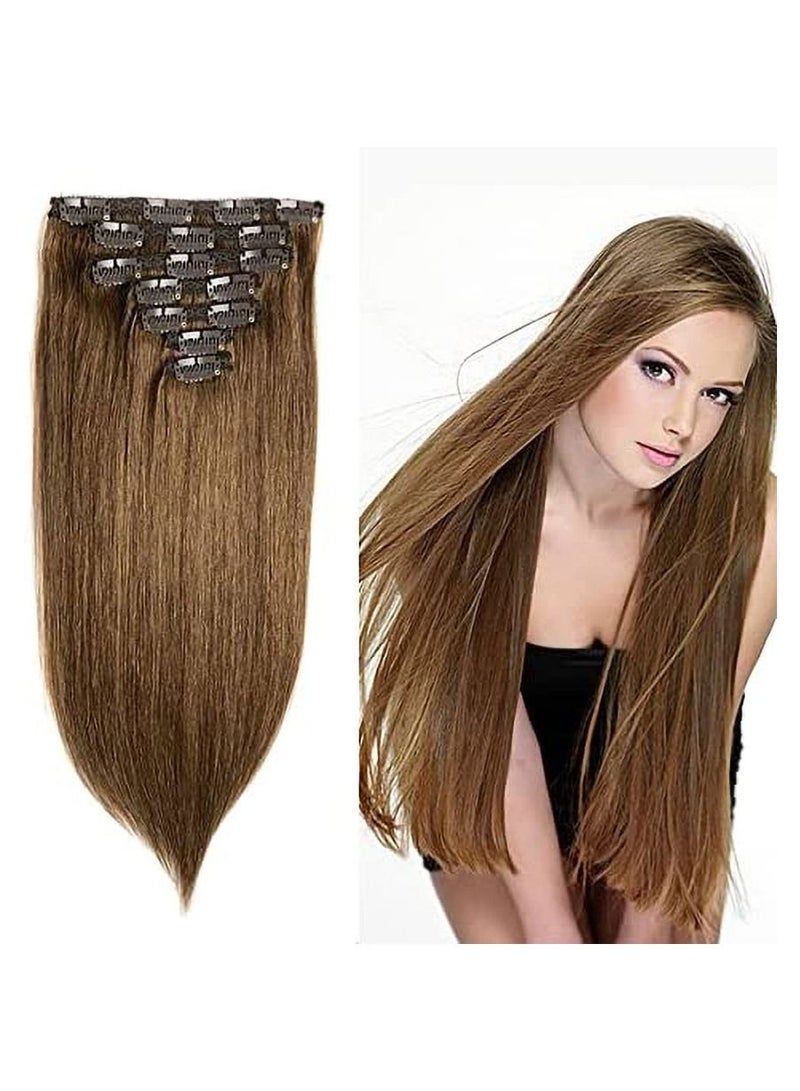 Estelle Clip On Nature Hair Extensions ,Straight Light Brown ,100g 7 Pieces 16 Clips - Image 1