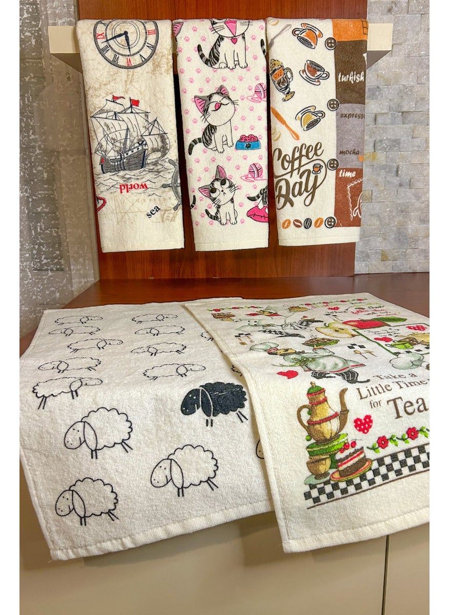 Cnr Garden 5-Piece Cotton Printed Towel Set 30X50 cm 100% Cotton Hand Face Kitchen Towel Soft Patterned Water Absorbent Set  - Image 1