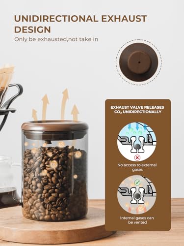 Tourdeus Coffee Canister for Ground Coffee, 13 oz Borosilicate Air Tight Coffee Bean Container with Pop Lid, CO₂ Releasing Valve for Grounds Coffee, Anti-UV - Image 3
