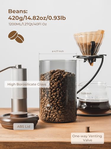 Tourdeus Coffee Canister for Ground Coffee, 13 oz Borosilicate Air Tight Coffee Bean Container with Pop Lid, CO₂ Releasing Valve for Grounds Coffee, Anti-UV - Image 5