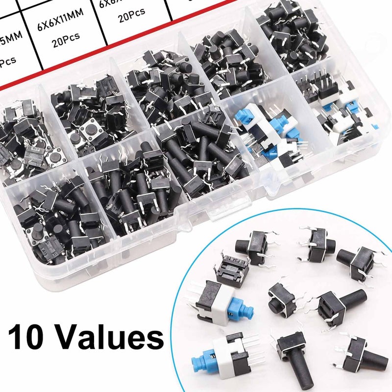 TWTADE 202PCS Micro Momentary Tactile Push Button Switch Assortment Kit 10 Values 4 Pins 6x6mm & 7x7mm Tact Switches - Image 5