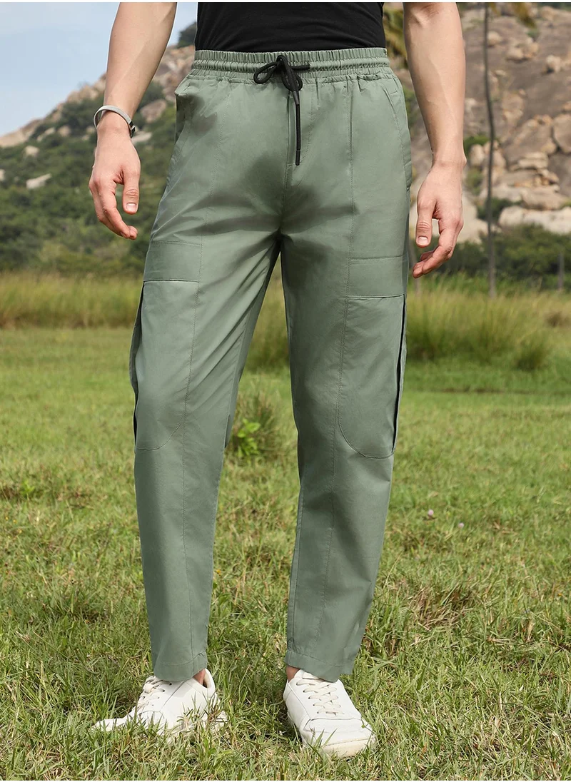 كامبوس سوترا Men's Olive Green Solid Utility Trousers