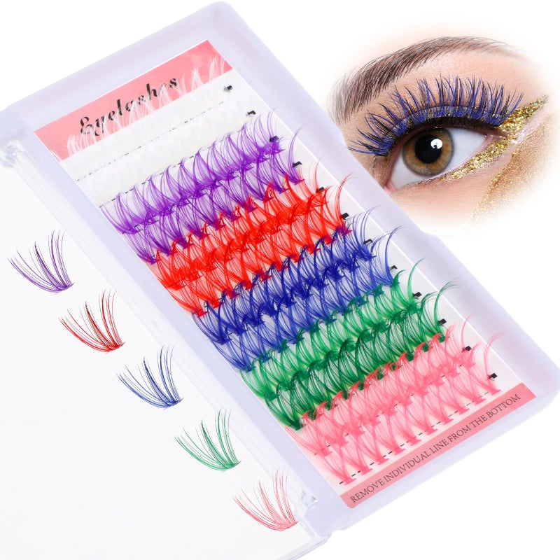 Amabro Colored Eyelash Extensions, 120 PCS 14mm 16mm Mixed Lash Clusters DIY Eyelash Extension D Curl Individual Cluster Lashes DIY Lash Extension Mixed 6 Colors for Women Girls - Image 1