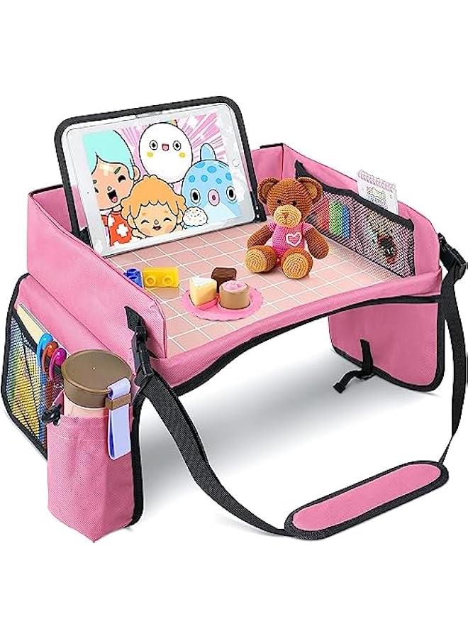 Gonice Car Seat Organizer Kids Travel Tray for Kids Toddlers Activities in Car Seat, Stroller, Airplane Waterproof Dry Erase Top Side Pocket & Water Bottle Holder - Image 1