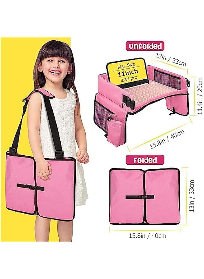 Gonice Car Seat Organizer Kids Travel Tray for Kids Toddlers Activities in Car Seat, Stroller, Airplane Waterproof Dry Erase Top Side Pocket & Water Bottle Holder - Image 3