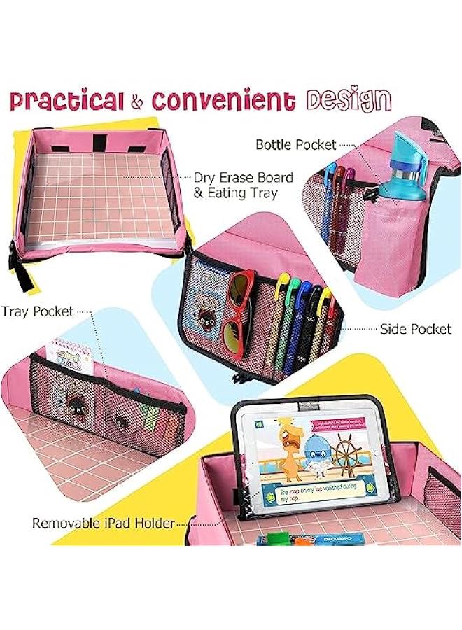 Gonice Car Seat Organizer Kids Travel Tray for Kids Toddlers Activities in Car Seat, Stroller, Airplane Waterproof Dry Erase Top Side Pocket & Water Bottle Holder - Image 4