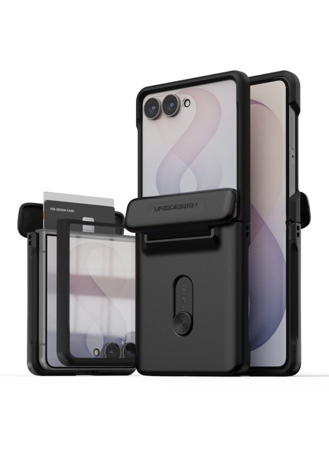 VRS Design Terra Guard Modern Go Samsung Galaxy Z Flip 8 Case Cover with [Built-in Screen Protector] and Hinge Protection, 2-Card Wallet Holder - Black