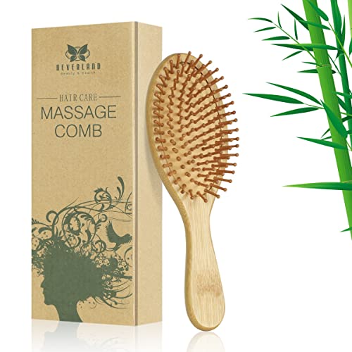 NEVERLAND Bamboo Brush for Hair Growth Natural Bamboo Bristles Detangling Wooden Paddle Hairbrush for Massaging Scalp for Women Men and Kids Improve Hair Growth with Ergonomic Handle