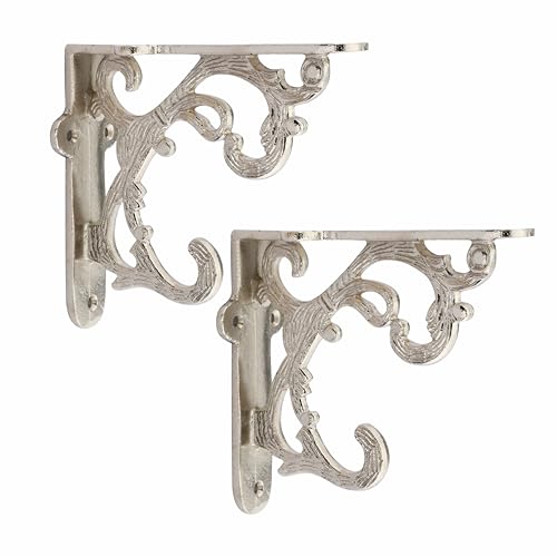 GHAR DWAR Metal Handcrafted Shelf Bracket for Floating Shelves L Angle Decorative L Shaped Corner Brace Joint Heavy Duty Wall Mounted Shelf Supporter Corner Brace Holder (Pack of 2, Silver) - Image 2
