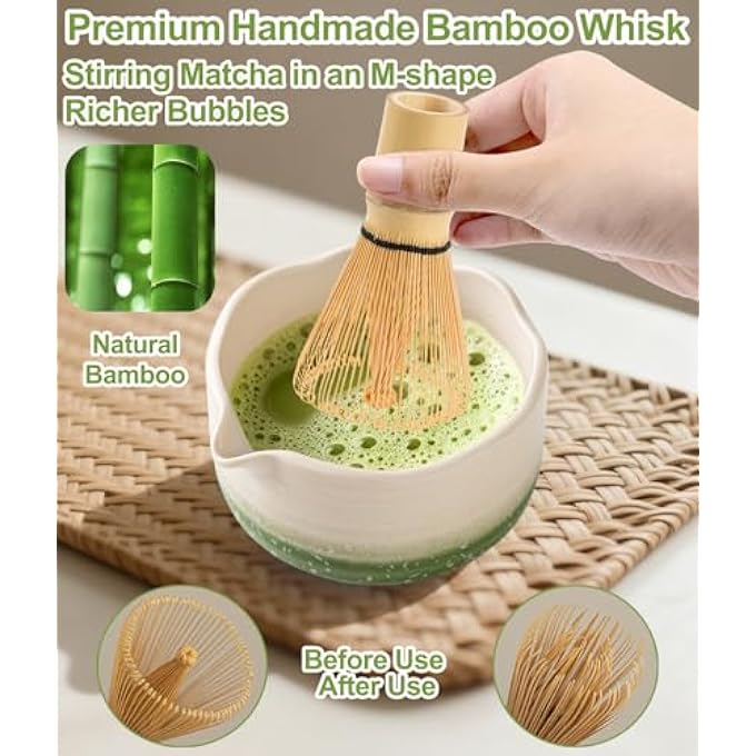 Jber Matcha Set Matcha Tea Set 7 Pcs  Bamboo Matcha Whisk Matcha Bowl With Spout Matcha Whisk Holder Sieve Spoon And Holder Japanese Matcha Accessories Gradient Green Pro - Image 5