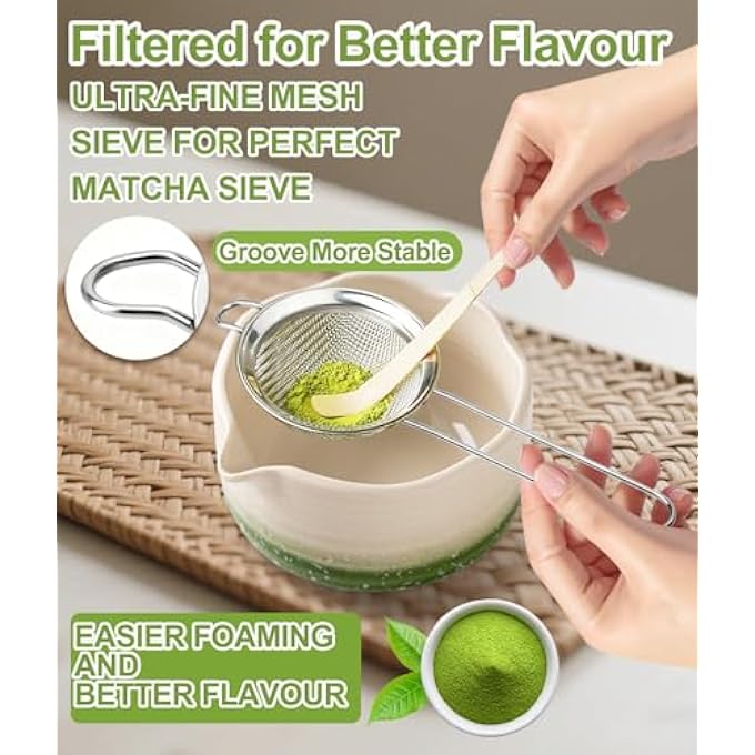 Jber Matcha Set Matcha Tea Set 7 Pcs  Bamboo Matcha Whisk Matcha Bowl With Spout Matcha Whisk Holder Sieve Spoon And Holder Japanese Matcha Accessories Gradient Green Pro - Image 4