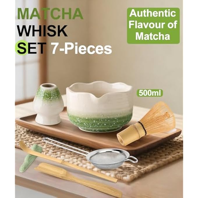 Jber Matcha Set Matcha Tea Set 7 Pcs  Bamboo Matcha Whisk Matcha Bowl With Spout Matcha Whisk Holder Sieve Spoon And Holder Japanese Matcha Accessories Gradient Green Pro - Image 3