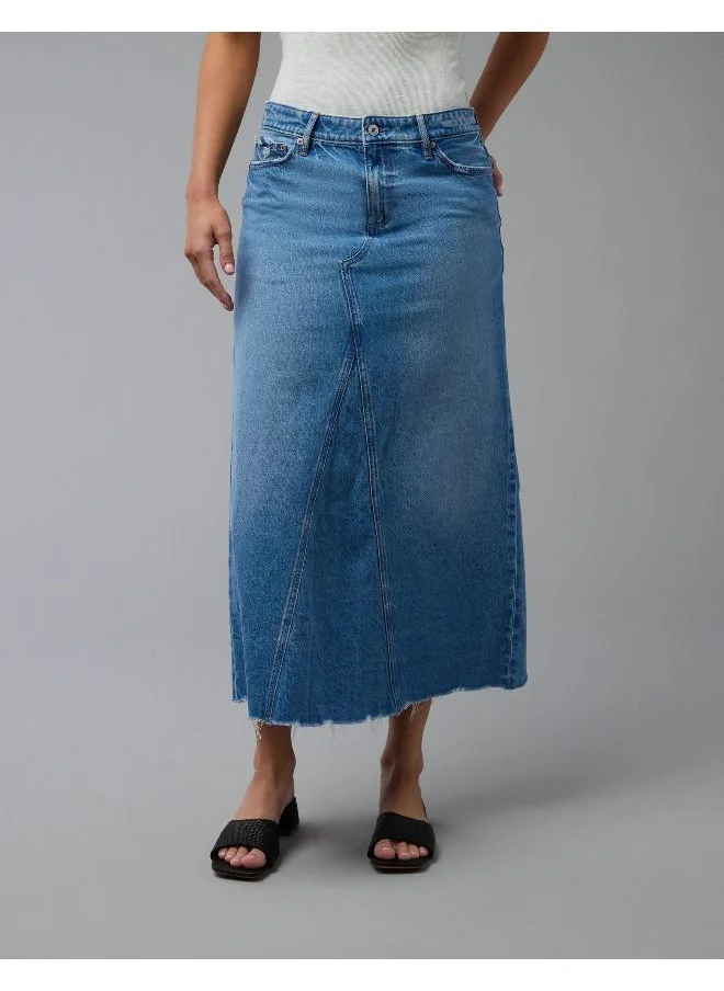 American Eagle AE Low-Rise A-Line Denim Maxi Skirt
