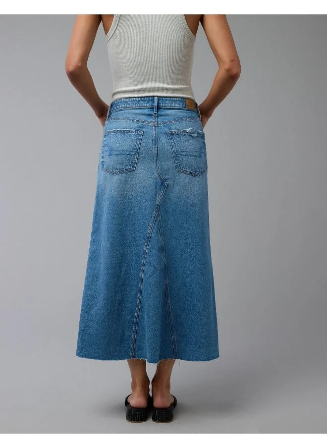 American Eagle AE Low-Rise A-Line Denim Maxi Skirt