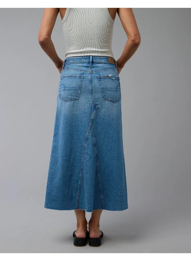 American Eagle AE Low-Rise A-Line Denim Maxi Skirt