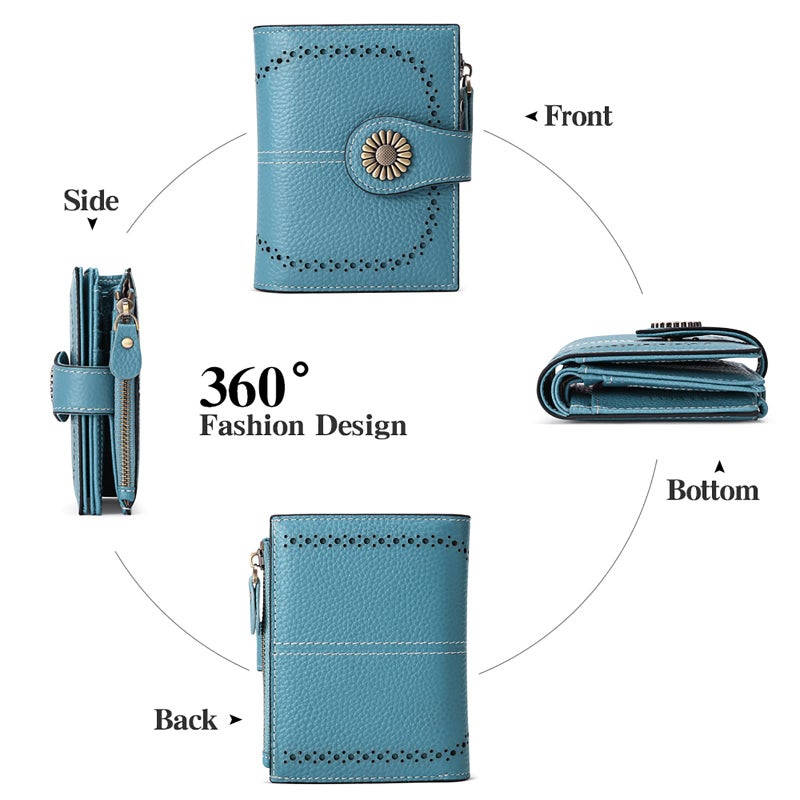 SENDEFN Small Womens Wallet Leather Bifold Card Holder RFID Blocking with Zipper Coin Pocket - Image 4