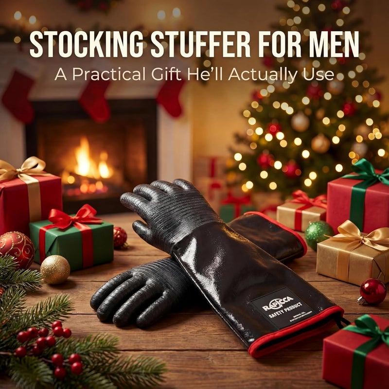 RAPICCA 700°F Heat Resistant BBQ Grill Gloves, Oil Resistant & Waterproof for Smoking, Grilling, Cooking, Deep Frying Turkey, Handling Hot Greasy Meat | Great Stocking Stuffers for Men - Image 3