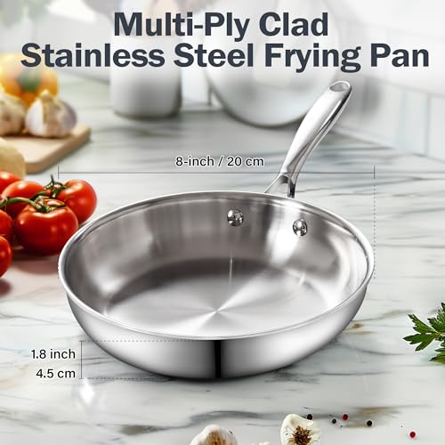 Cooks Standard MultiPly Clad 8Inch Stainless Steel Frying Pan with Glass Lid Egg Omelet Pan Small Wok Stir Fry Pan Skillet StayCool Handle Induction Compatible Cookware Dishwasher Oven Safe - Image 3