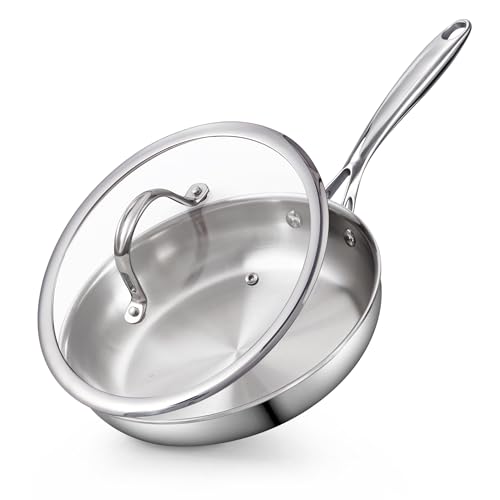 Cooks Standard MultiPly Clad 8Inch Stainless Steel Frying Pan with Glass Lid Egg Omelet Pan Small Wok Stir Fry Pan Skillet StayCool Handle Induction Compatible Cookware Dishwasher Oven Safe - Image 1