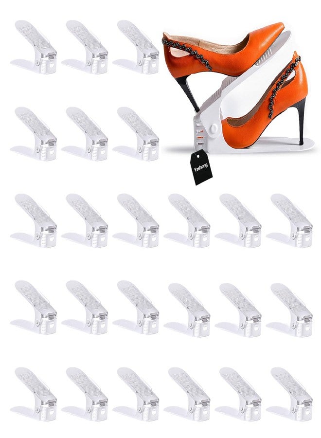 Yashong Shoe Slots Organizer, 24PCS Adjustable Double Layer Stack Shoe Rack, 50% Space-Saving Storage Rack Holder, White - Image 1