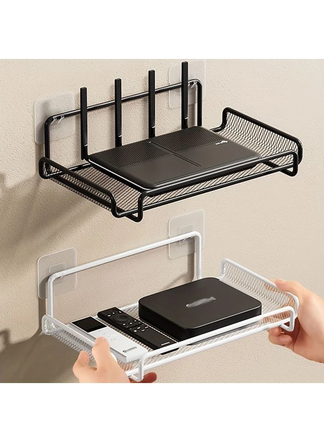 Black Wall Mounted Router Shelf Stainless Steel Mesh Storage Rack with Ventilated Base - Image 2