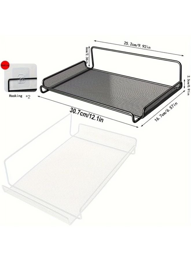 Black Wall Mounted Router Shelf Stainless Steel Mesh Storage Rack with Ventilated Base - Image 3