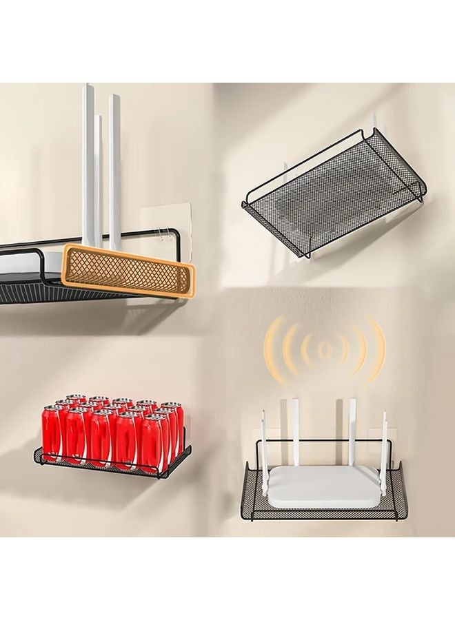 Black Wall Mounted Router Shelf Stainless Steel Mesh Storage Rack with Ventilated Base - Image 4