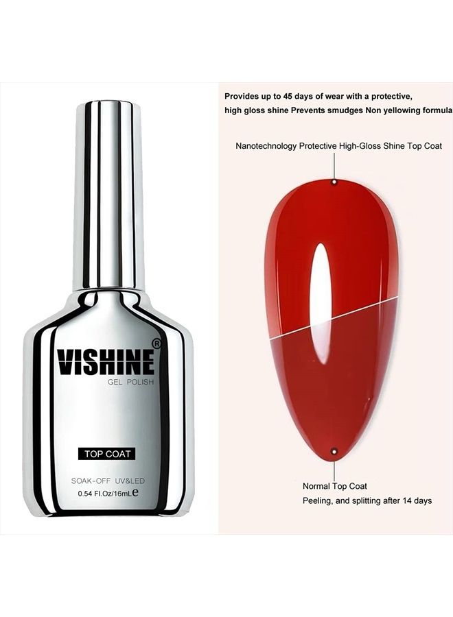 Vishine تقنية جديدة طلاء علوي لامع للغاية 2 قطعة من 16 مل بدون مسح لطلاء الأظافر الجل المقاوم للتقشير طويل الأمد، 0.54 أونصة - Image 5