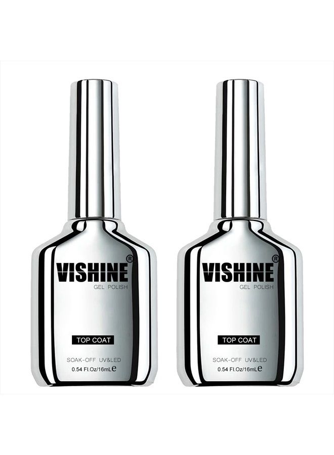 Vishine تقنية جديدة طلاء علوي لامع للغاية 2 قطعة من 16 مل بدون مسح لطلاء الأظافر الجل المقاوم للتقشير طويل الأمد، 0.54 أونصة - Image 1