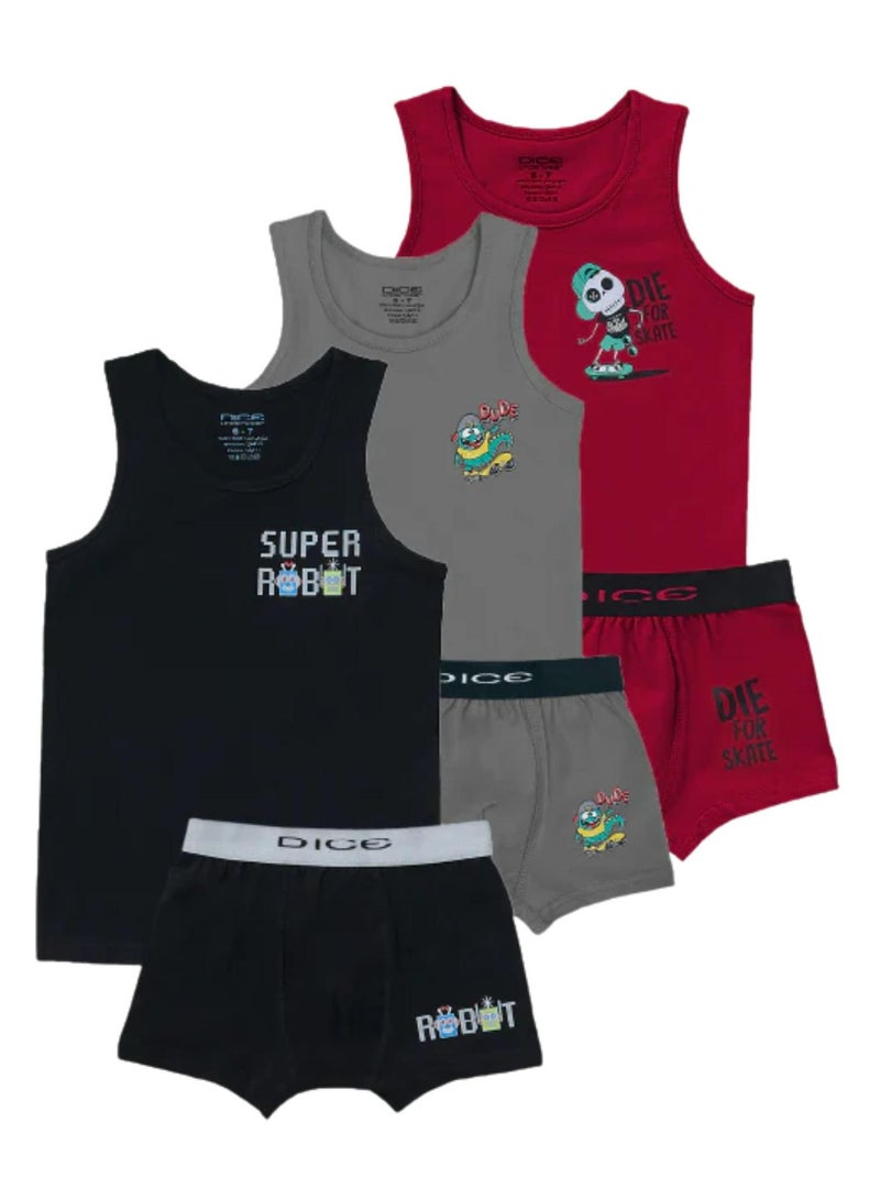 Dice Pack Of 3 Underwear Set Sleeveless Top & Boxer For Boys - Image 1
