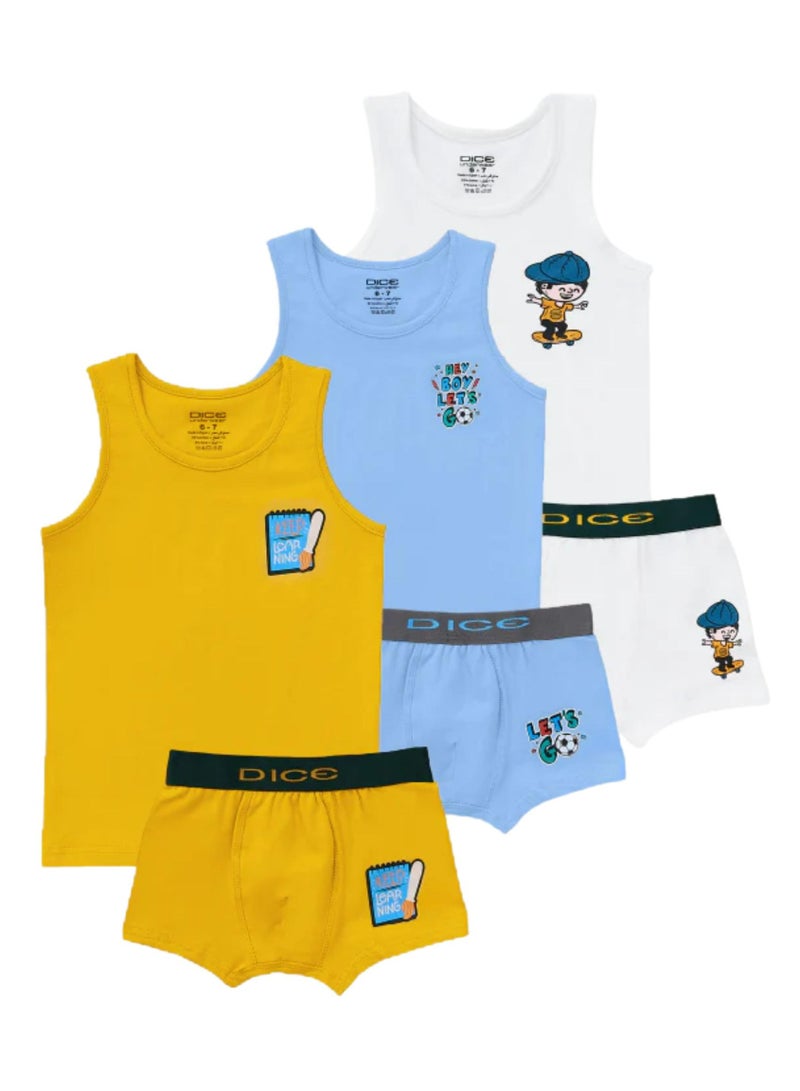 Dice Pack Of 3 Underwear Set Sleeveless Top & Boxer For Boys - Image 2